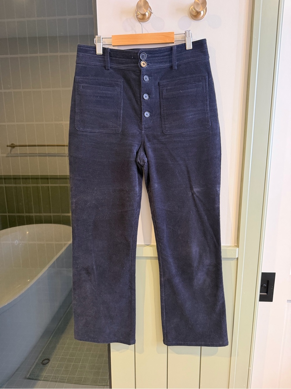 Apiece Apart Navy Wide-Leg Cropped Corduroy Pants
